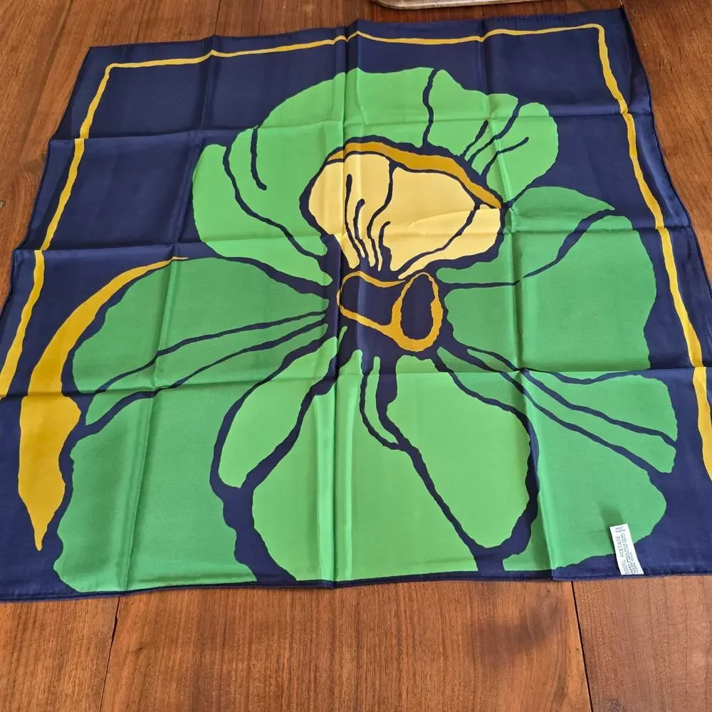 Vintage 70s Totes Rain Scarf Water Repellent Green Blue Floral Japan Retro